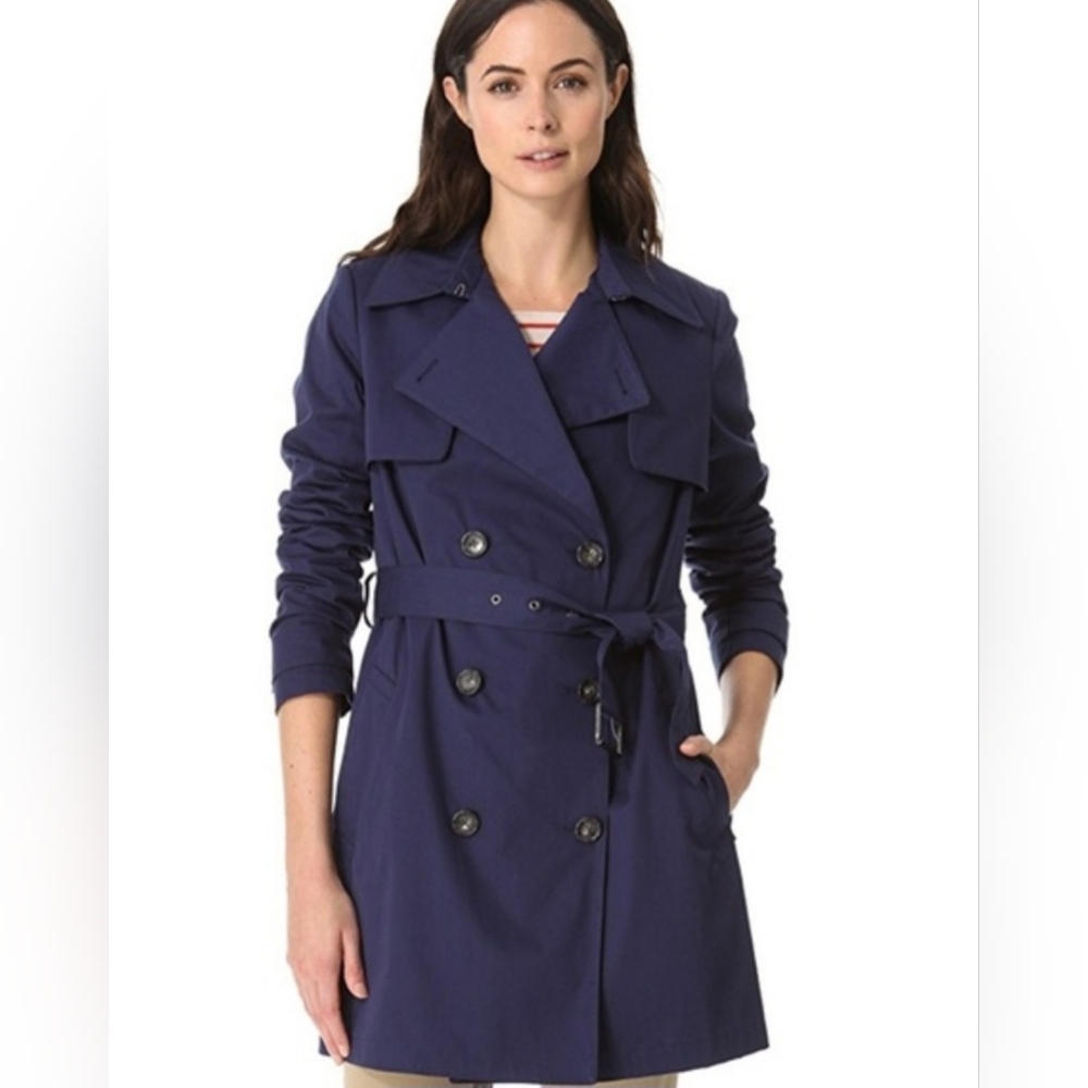 Vince Double-Breasted Navy Trench Coat with Tie Belt